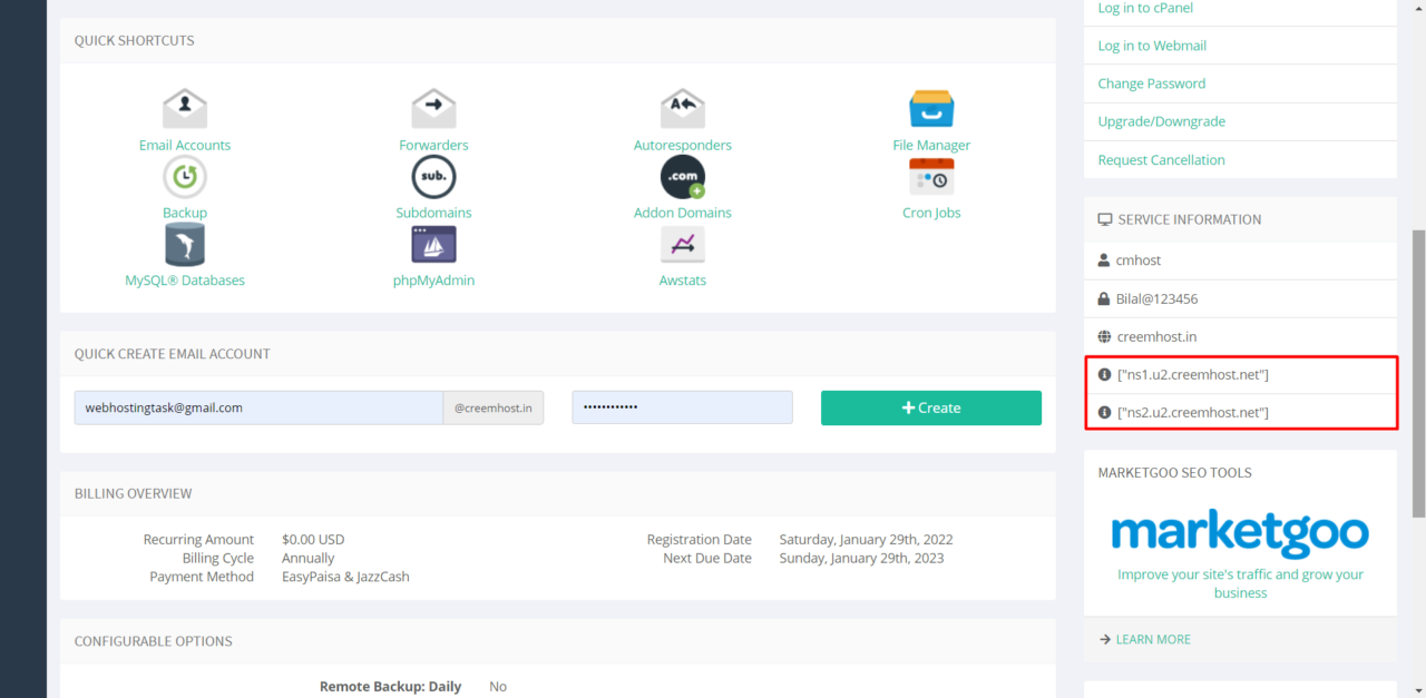 Check Hosting Nameservers On CreemHost